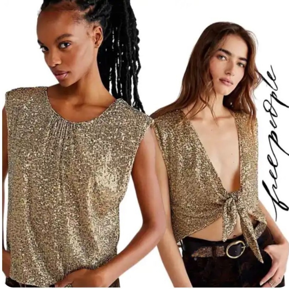 Free People reversible gold sequin top new with tags